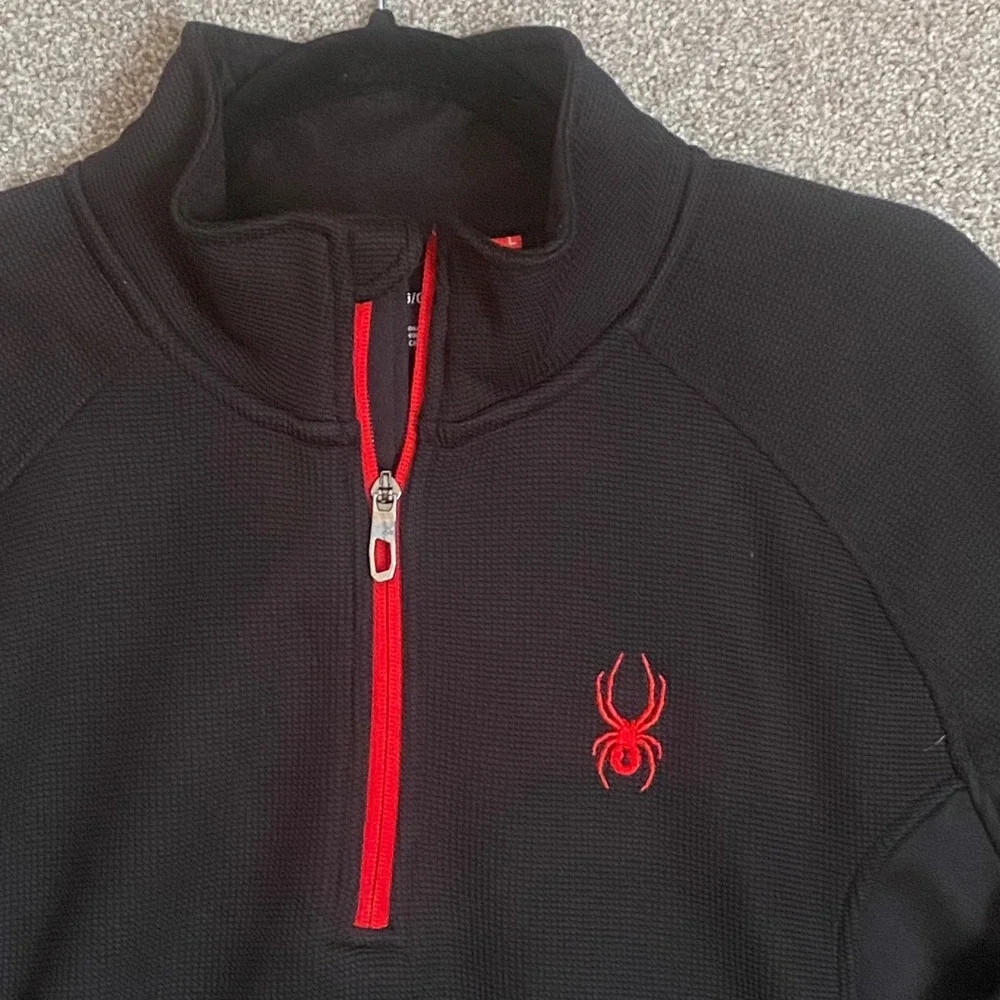 Spyder Mens Black 1/4 Zip Pullover Fleece Jacket Size L - Picture 2 of 9